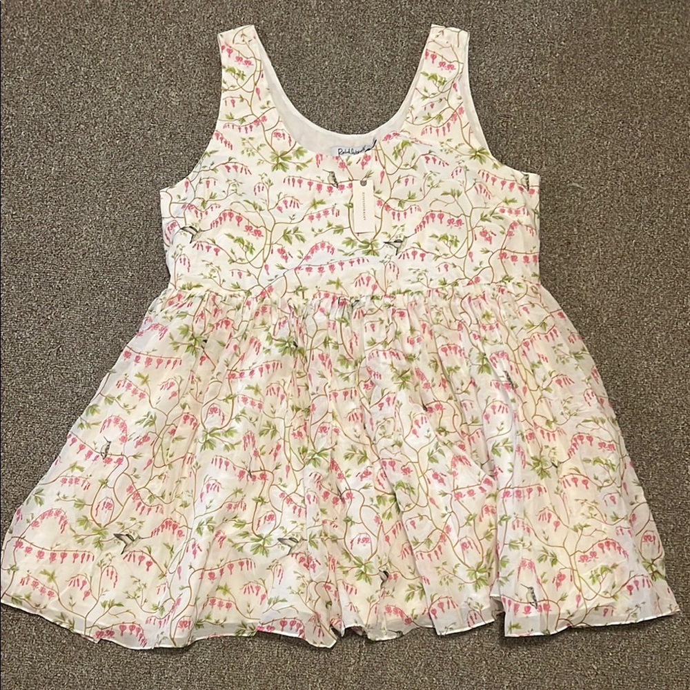Rachel Antonoff White Mini Dress with Pink Floral and Green Vines